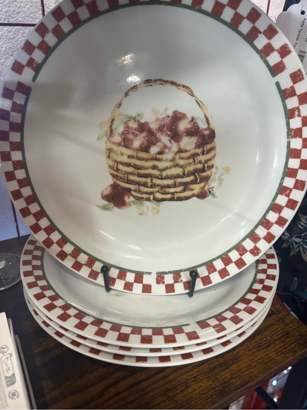 Alco Industries Farmhouse Basket Apple Dinner Plate - Red Check